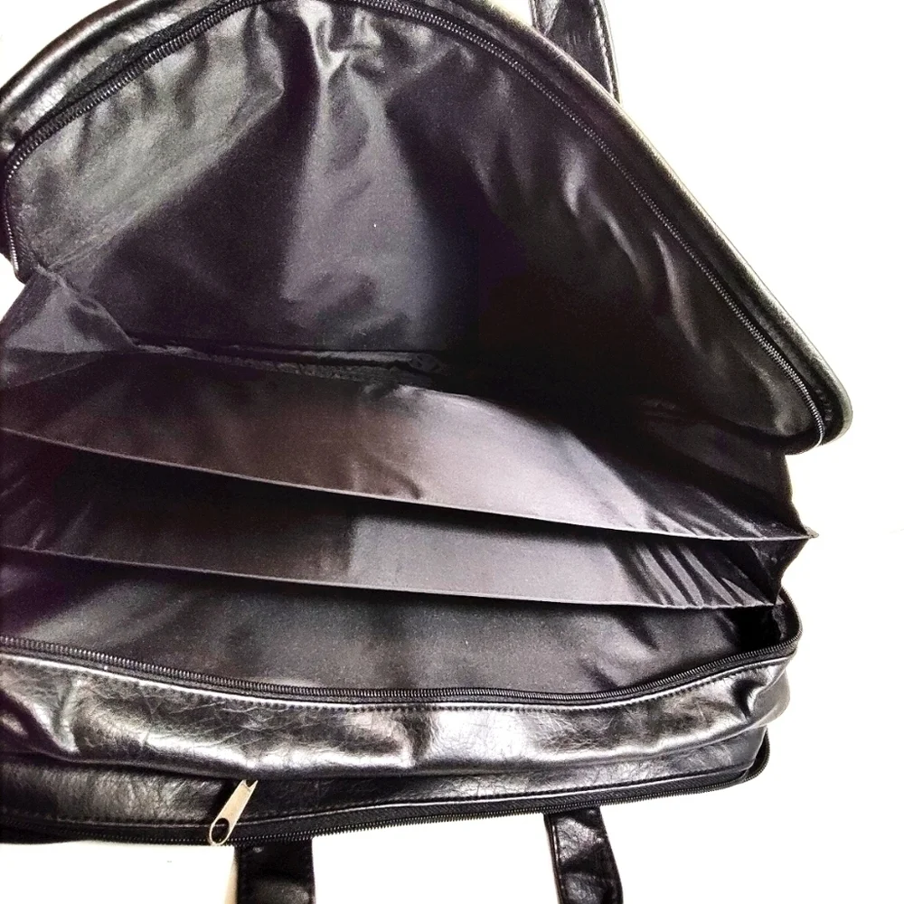 Black Faux Leather Briefcase Messenger Bag with Multiple Zipper Pockets